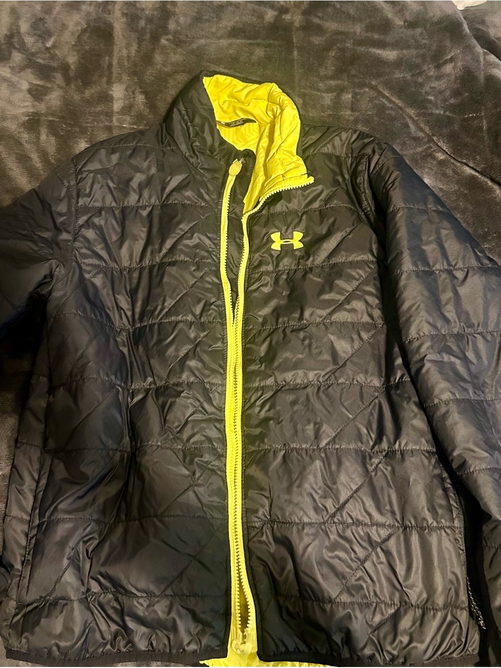Under Armour Black Puffer Jacket with Yellow Trim